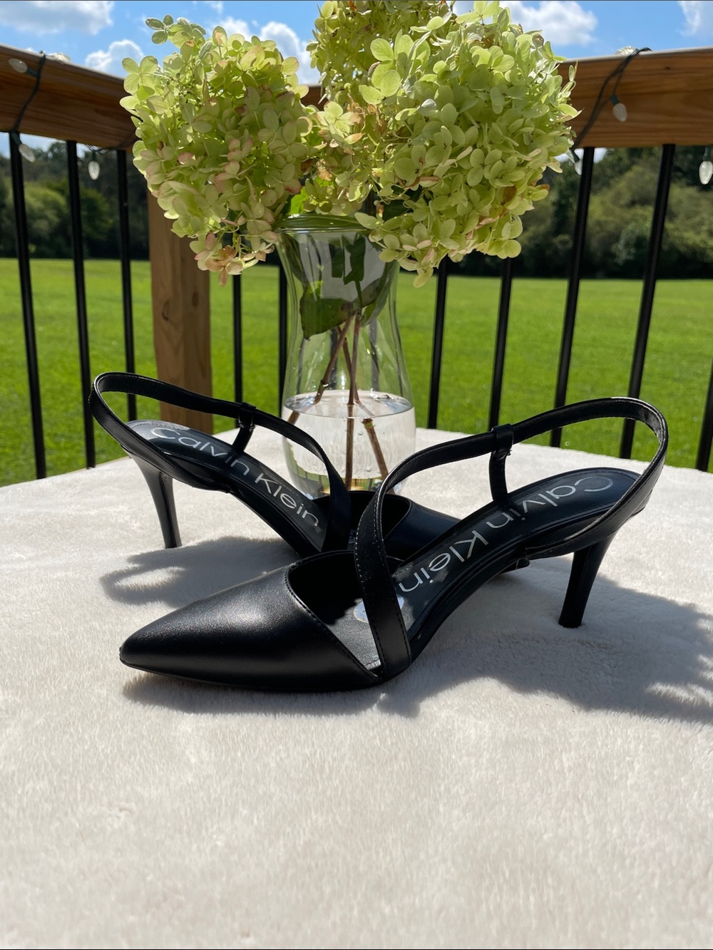 Calvin Klein Black Pointed Slingback Heels with Cross Strap